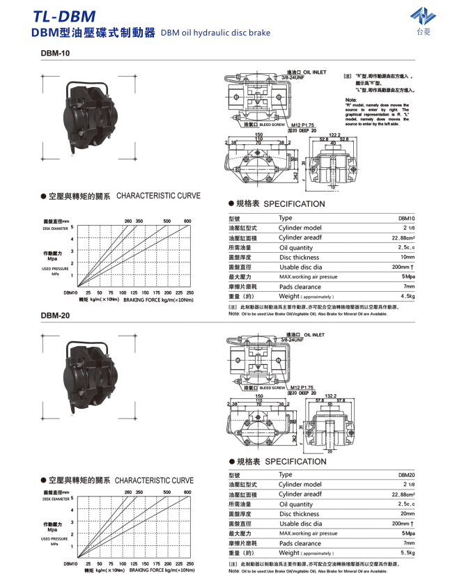 油壓碟式制動器DBM型規(guī)格尺寸型號參數(shù)表